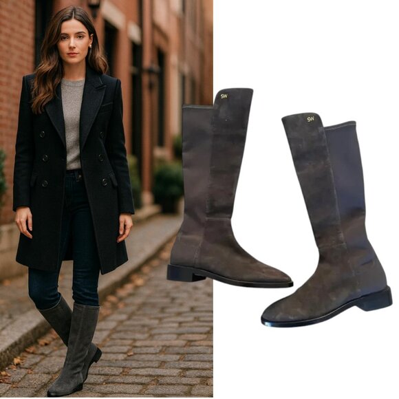 $695 Stuart Weitzman Gray Suede Keelan Knee high boots size 7 like‎ new - Picture 1 of 10